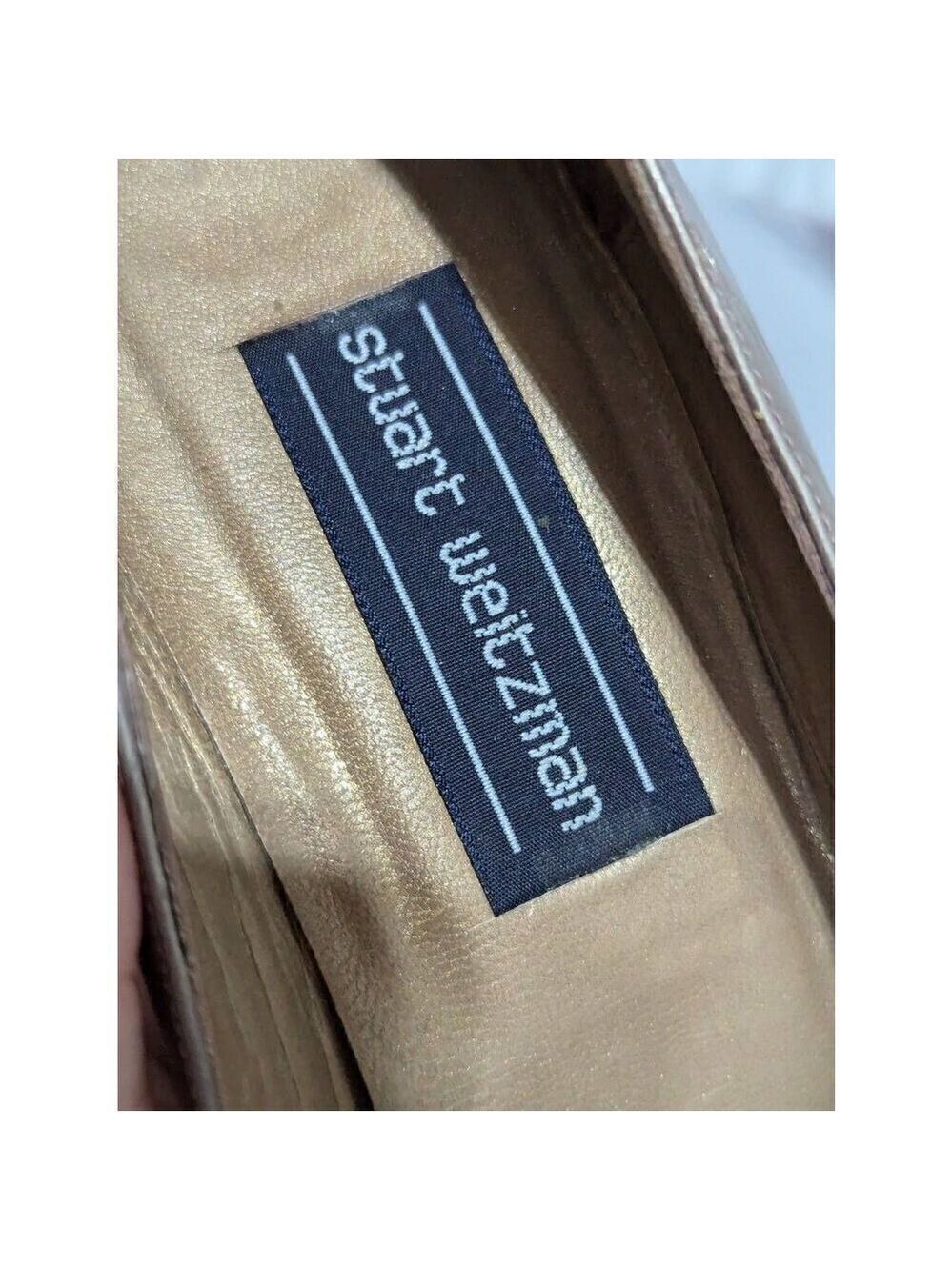 Stuart Weitzman Vintage Women's Matte Metallic Gold Slip-On Heel 3" Size 8.5 - Picture 5 of 9